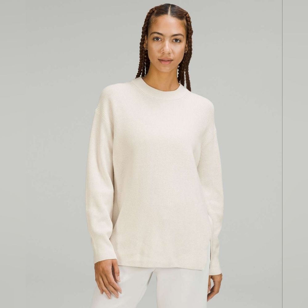Lululemon Merino Wool Blend Ribbed Crew Neck Sweater Size 8 White Opal